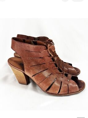 PAUL GREEN Cosmo Leather Slingback Sandals Block Heels Lace Up Size 7.5